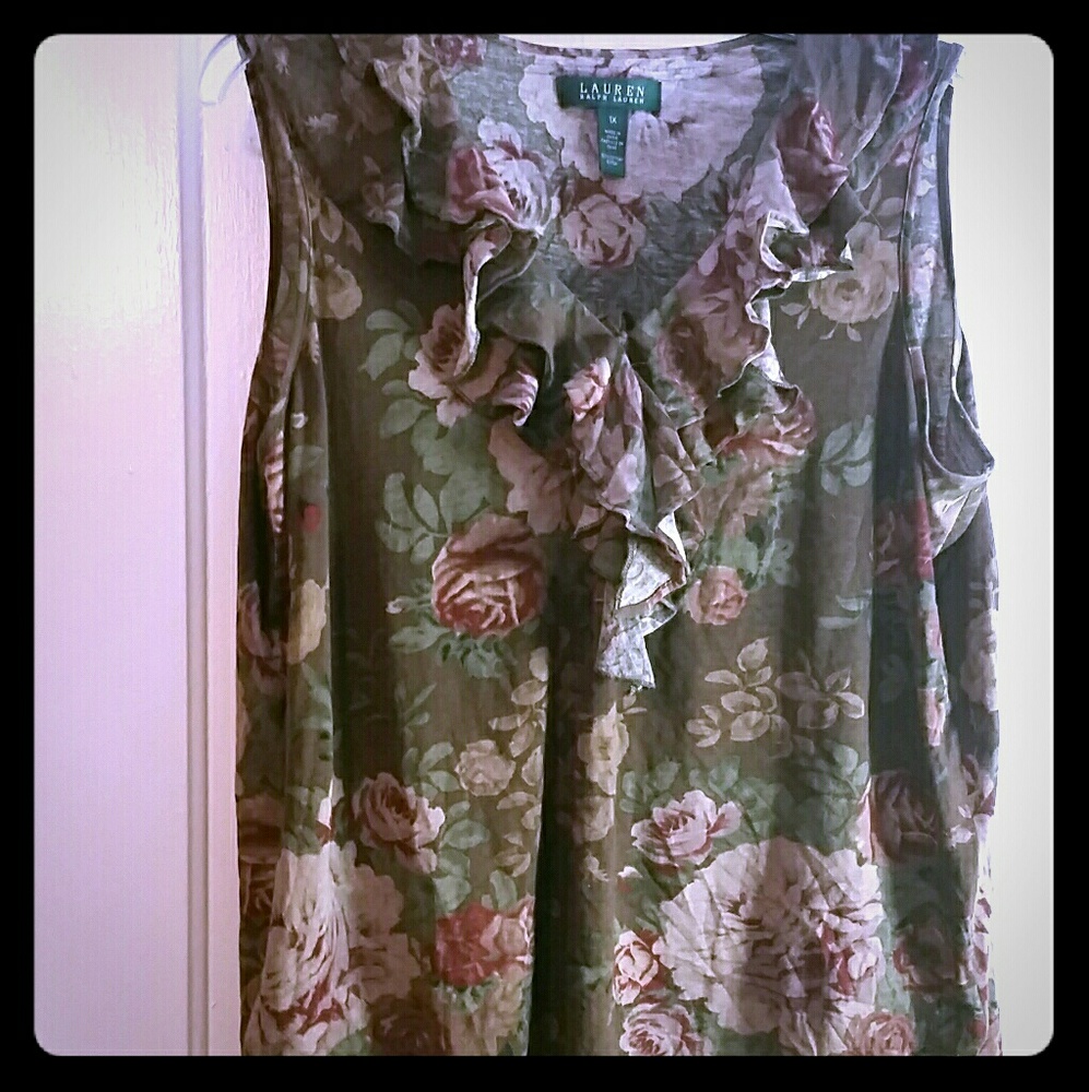 Lauren by Ralph Lauren Ruffle Sleeveless Top sz 1X